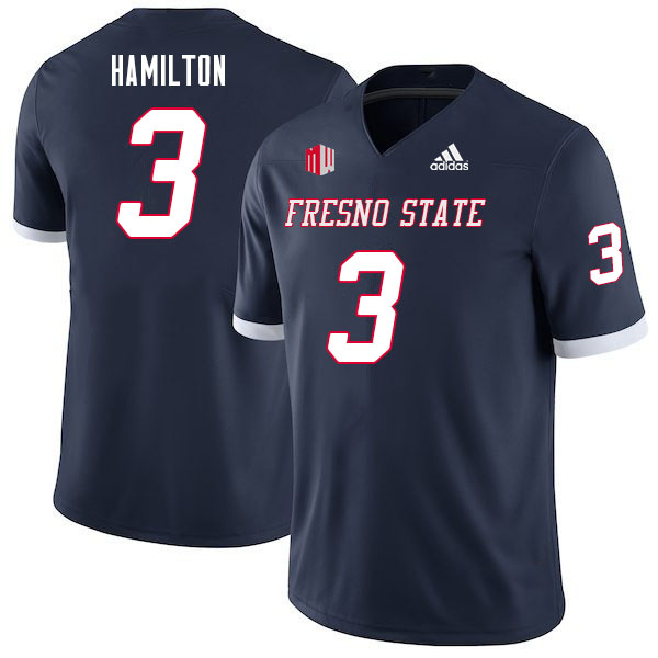 Men #3 Alzillion Hamilton Fresno State Bulldogs College Football Jerseys Sale-Navy